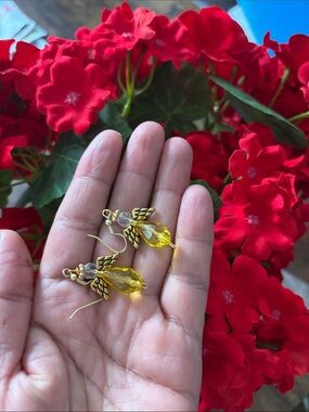 Gold Angel Drop Earrings with Yellow Crystal